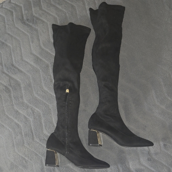 Zara Shoes - Zara Black Over-the-Knee Boots with Metallic Heel